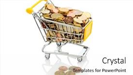  Presentation with monetary policy - PPT theme with monetary policy - shopping cart is well stocked background and a white colored foreground