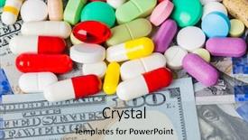  Presentation with pills money - Beautiful presentation theme featuring money - business and medical backdrop and a light blue colored foreground