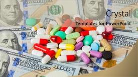  Presentation with pills money - Beautiful PPT theme featuring money - business and medical backdrop and a mint green colored foreground