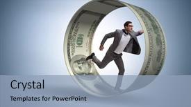  Presentation with wheel - PPT theme having money - businessman in hamster wheel chasing background and a light blue colored foreground