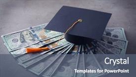  Presentation with graduation - PPT theme featuring money - graduation hat and dollar banknotes background and a ocean colored foreground