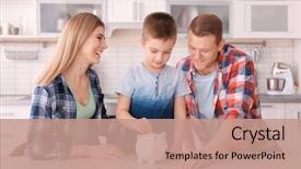  Presentation with family planning medical - Presentation theme having money - happy family putting coin background and a coral colored foreground