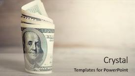  Presentation with bills - Cool new theme with money - hundred dollar bills rolled copy backdrop and a soft green colored foreground