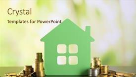  Presentation with house - Presentation design enhanced with money - model of house with coins background and a soft green colored foreground