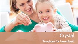  Presentation with daughter mother - Presentation having money - mother and daughter putting coins background and a coral colored foreground