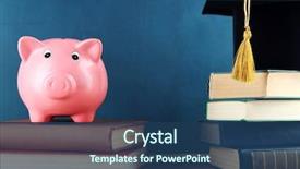  Presentation with piggy bank - Presentation design with money - piggy bank with books background and a ocean colored foreground