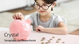  Presentation with piggy bank - Cool new PPT theme with money - portrait of cute little boy backdrop and a lemonade colored foreground