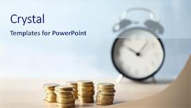  Presentation with crisis - Audience pleasing PPT theme consisting of money and alarm clock backdrop and a sky blue colored foreground