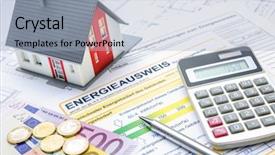  Presentation with mortgage - Cool new slide set with money and calculator mortgage calculation backdrop and a light blue colored foreground