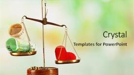  Presentation with balance - Cool new presentation theme with money and heart in balance backdrop and a  colored foreground