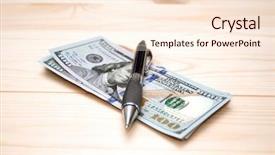  Presentation with pen - Slide deck having money and pen writer fee background and a  colored foreground