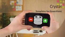  Presentation with hand touching finger digital - Amazing theme having money and plus and minus backdrop and a  colored foreground