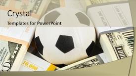  Presentation with sport - Amazing PPT layouts having money and soccer ball - sport backdrop and a soft green colored foreground