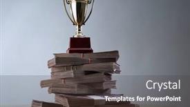  Presentation with trophy - Cool new PPT theme with money and trophy successful financial plan concept backdrop and a tawny brown colored foreground