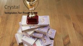  Presentation with trophy - Amazing theme having money and trophy successful financial plan concept backdrop and a coral colored foreground