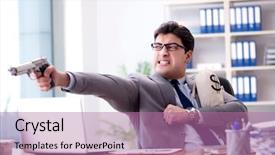  Presentation with angry - Presentation theme consisting of money bag - angry aggressive businessman background and a coral colored foreground