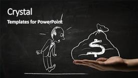  Presentation with chalk - PPT theme having money bag 3d man - funny businessman chalk drawing mixed background and a dark gray colored foreground