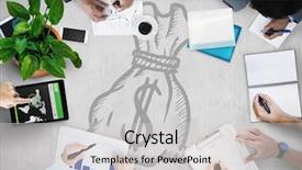  Presentation with business team join hands white - Amazing PPT layouts having money bag 3d man - overhead of business team backdrop and a light gray colored foreground