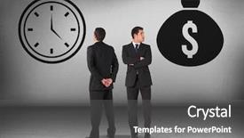  Presentation with time money - Beautiful PPT layouts featuring money bag and clock time backdrop and a gray colored foreground