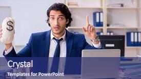  Presentation with working - Amazing PPT layouts having money bag corruption - young handsome businessman working backdrop and a  colored foreground