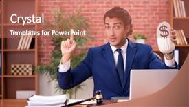  Presentation with lawyer - Presentation theme having money bag corruption - young handsome lawyer working background and a coral colored foreground