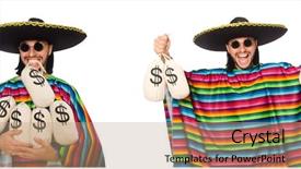  Presentation with money - PPT theme enhanced with money bags isolated on whit background and a coral colored foreground