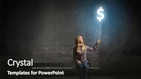  Presentation with golden dollar sign - Audience pleasing presentation consisting of money balance - young woman holding balloon shaped backdrop and a dark gray colored foreground