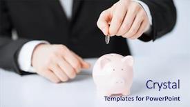  Presentation with piggy bank broken piggybank - Audience pleasing PPT theme consisting of money banking - picture of man putting coin backdrop and a sky blue colored foreground
