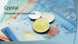  Presentation with banknotes - Cool new slide set with money banknotes and coins closeup backdrop and a light blue colored foreground