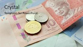  Presentation with banknotes - Slide set enhanced with money banknotes and coins closeup background and a soft green colored foreground