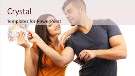  Presentation with blank whiteboard isolated on white - PPT theme consisting of money banknotes isolated on white background and a lemonade colored foreground