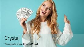  Presentation with banknotes - PPT theme featuring money banknotes isolated over blue background and a light blue colored foreground