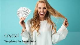  Presentation with banknotes - Cool new PPT layouts with money banknotes isolated over blue backdrop and a arctic colored foreground