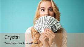  Presentation with happy trails - Amazing PPT theme having money banknotes isolated over blue backdrop and a coral colored foreground