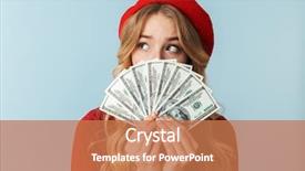  Presentation with blue and red dice - PPT layouts enhanced with money banknotes isolated over blue background and a coral colored foreground