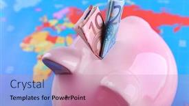 Presentation with pig - Cool new PPT layouts with money box pig on world map background backdrop and a coral colored foreground