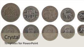  Presentation with stacks of rupee coins - Cool new PPT layouts with money cane - set of mauritian rupee coins backdrop and a coral colored foreground