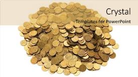  Presentation with white gold wedding - Presentation having money charity - pile of golden coins isolated background and a  colored foreground