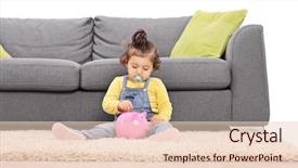  Presentation with baby girl christening - Slide set having money children - cute little baby girl putting background and a lemonade colored foreground