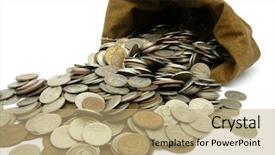  Presentation with money bag sysmbol - Presentation with money coins in bag isolated background and a coral colored foreground