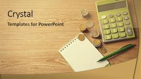  Presentation with green notebook - PPT layouts with money concept green calculator background and a yellow colored foreground