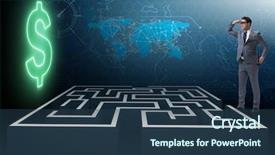  Presentation with maze - Cool new theme with money decisions - man trying to reach dollars backdrop and a ocean colored foreground