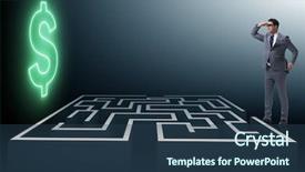  Presentation with maze - Slide deck having money decisions - man trying to reach dollars background and a ocean colored foreground
