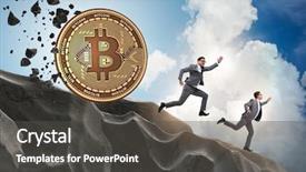  Presentation with money bitcoin - Audience pleasing presentation theme consisting of money drop - bitcoin chasing businessman in cryptocurrency backdrop and a dark gray colored foreground