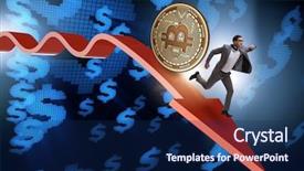  Presentation with money bitcoin - Presentation design consisting of money drop - bitcoin chasing businessman in cryptocurrency background and a navy blue colored foreground
