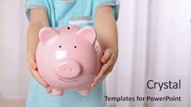  Presentation with piggy bank - Audience pleasing slide deck consisting of money drop - savings concept hand putting dollar backdrop and a light gray colored foreground