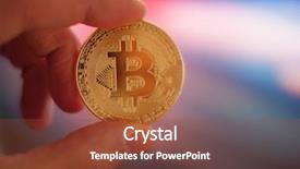  Presentation with bitcoin - Slide deck enhanced with money dynamic - hand holding golden bitcoin btc background and a tawny brown colored foreground