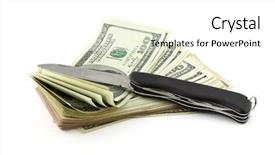  Presentation with blank whiteboard isolated on white - Cool new PPT theme with money evidence - dollars and knife isolated backdrop and a  colored foreground
