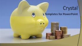  Presentation with stacks of rupee coins - Beautiful slide set featuring money expenses - yellow piggy bank with stacks backdrop and a  colored foreground