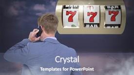  Presentation with slot machine - Slide deck having money faith - back of man looking background and a seafoam green colored foreground